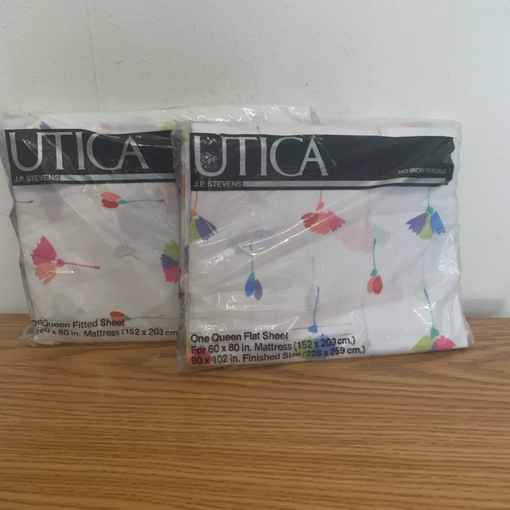 Vtg 80’s JP STEVENS UTICA Queen Sheets Sealed NEW